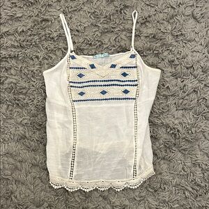 Maurices White Camisole with Blue Embroidery